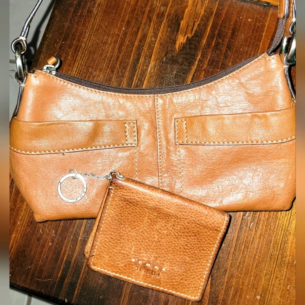 Mini fossil bag (leather) with mini wallet